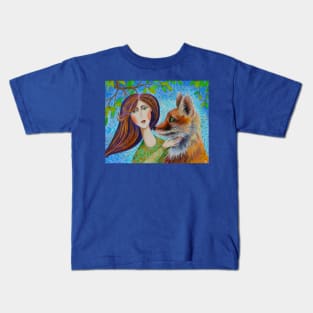 She Has a Fox Soul Watercolor Illustration Kids T-Shirt